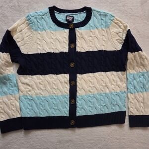 Vintage Lands End Women Sm Drifter Cable Knit Cardigan‎ Sweater Preppy Striped